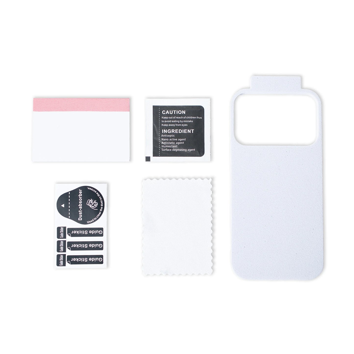 Complete CaseLab iPhone 17 kit including Anti-Reflective (AR) tempered glass, precision alignment frame, camera-bump locking mould, and a pro-cleaning kit for bubble-free application